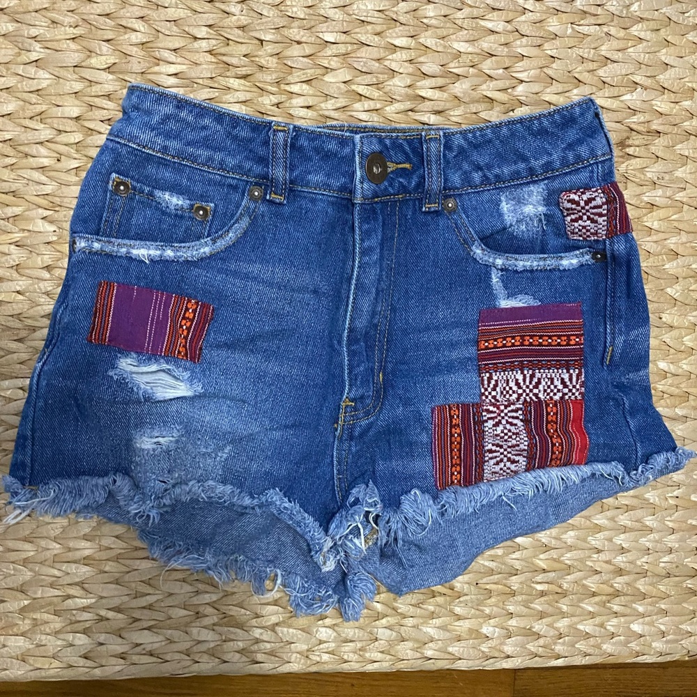 Boho cutoffs “mom shorts”. Beautiful patch work!
